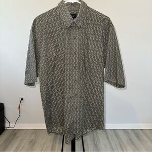Van Heusen‎ Men’s Olive Green and Cream Paisley Button Up Polo Size Large
